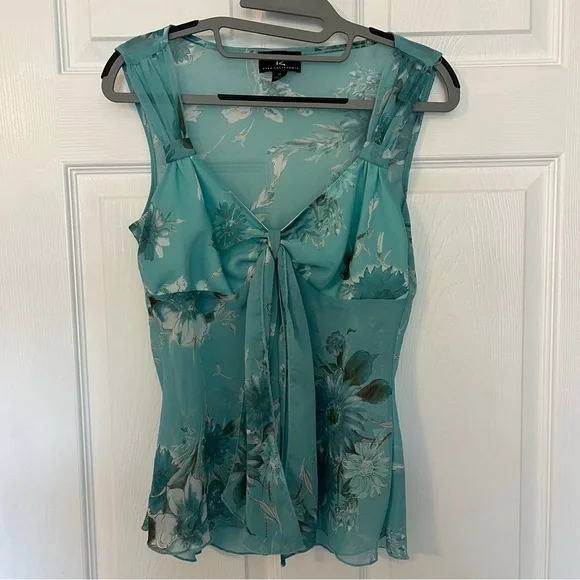 Y2K Byer California Teal Floral Tie-Front Sleeveless Going Out Top (M) - Picture 1 of 5